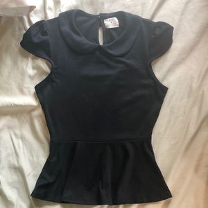 NWOT Black Peplum Blouse with Peter Pan Collar